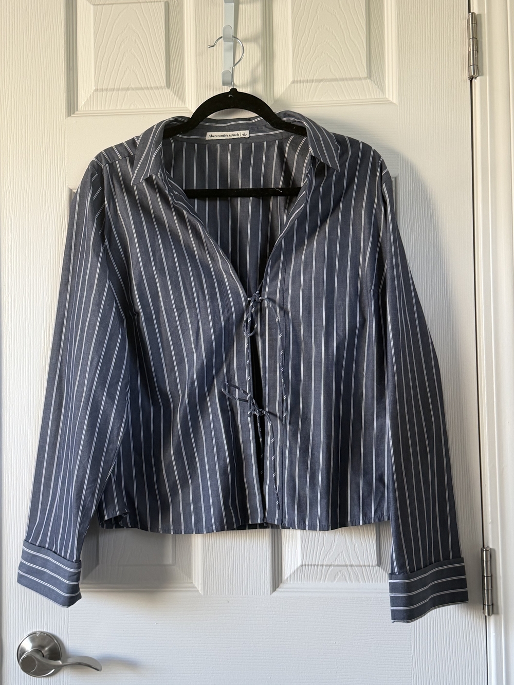 Abercrombie & Fitch Navy and White Vertical Stripe Shirt